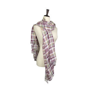 NEW KUAI Purple Purple Plaid Fringe Scarf